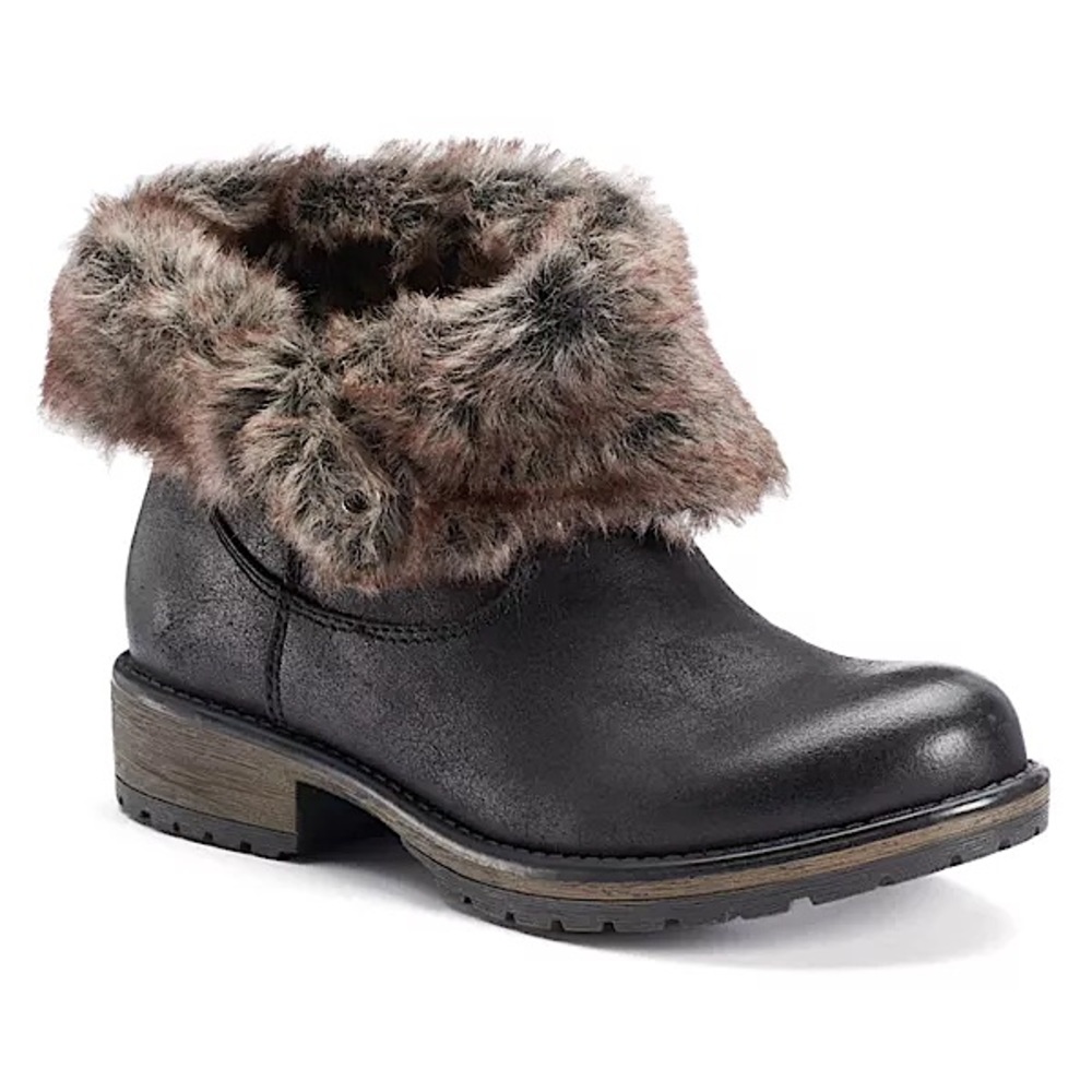 Candies Black Faux Furr leather Fold-Over Boots